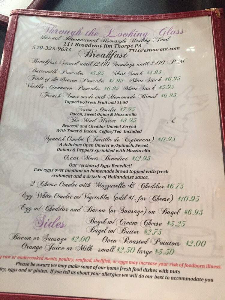Through The Looking Glass - Jim Thorpe, PA menu_pic