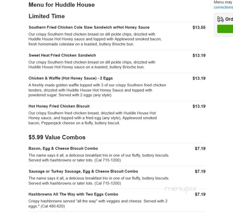 Huddle House - Moundsville, WV menu_pic