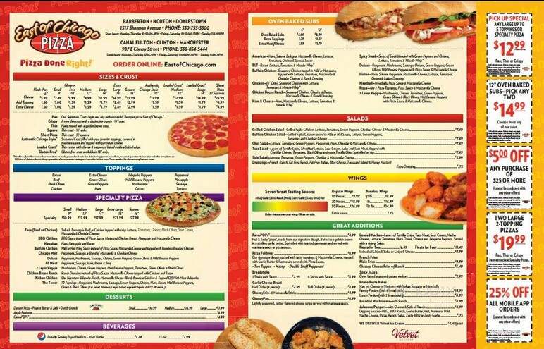 East of Chicago - Canal Fulton, OH menu_pic