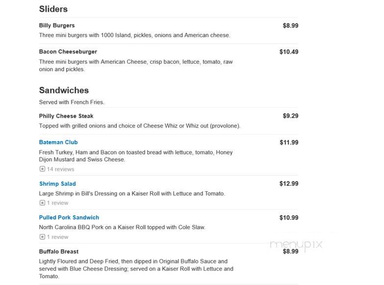 Bill Bateman's Bistro - New Freedom, PA menu_pic