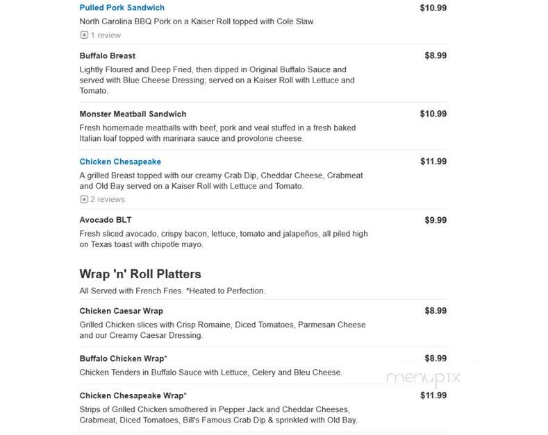 Bill Bateman's Bistro - New Freedom, PA menu_pic