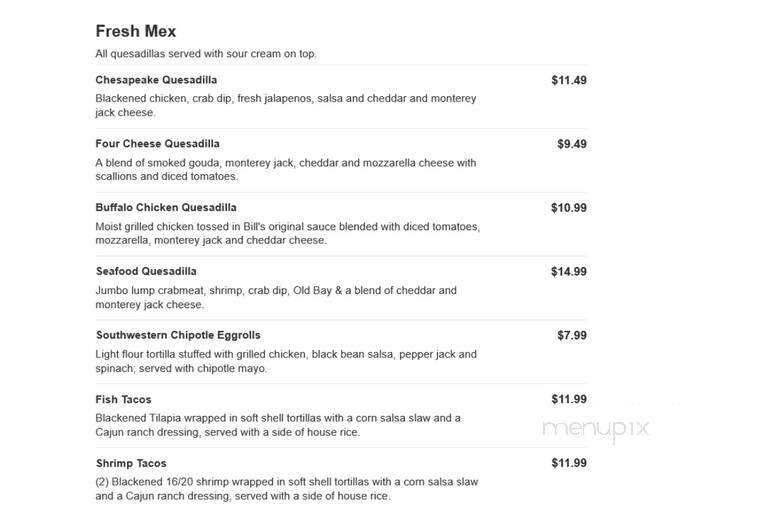 Bill Bateman's Bistro - New Freedom, PA menu_pic