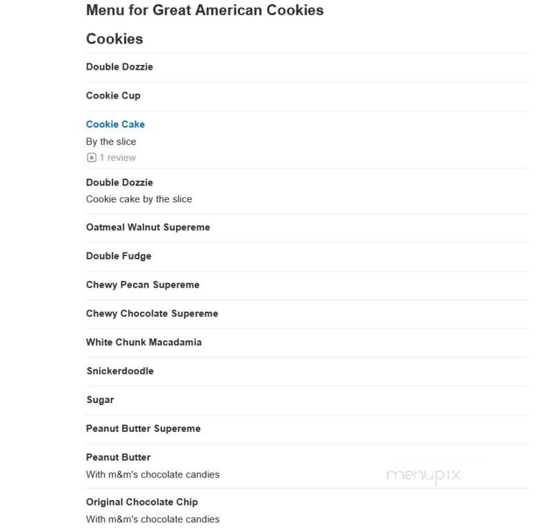 Great American Cookies - Steubenville, OH menu_pic