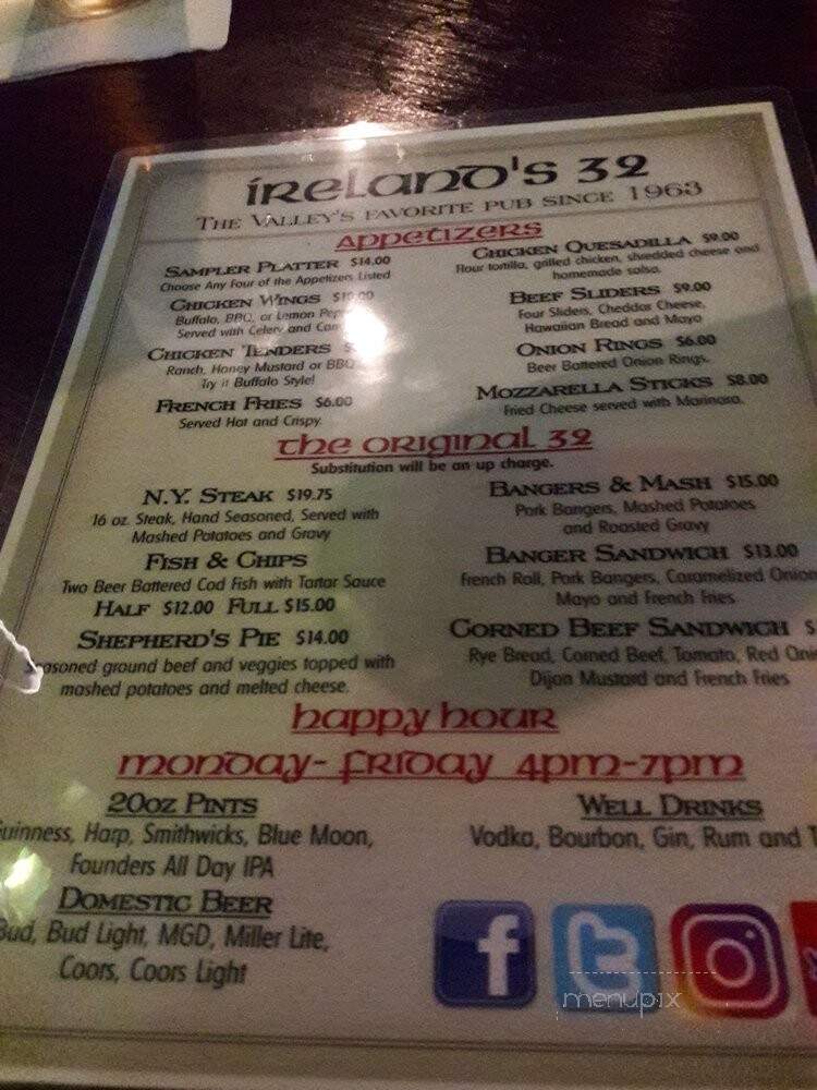 Irelands 32 - Van Nuys, CA menu_pic