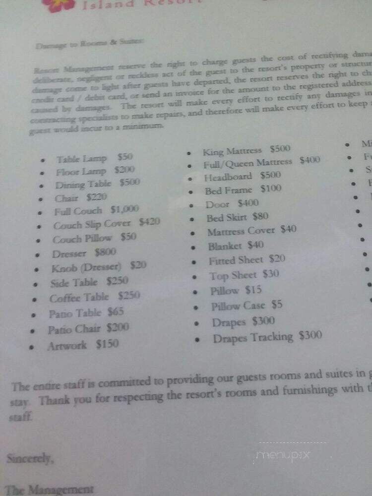 Lani Kai Island Resort - Fort Myers Beach, FL menu_pic