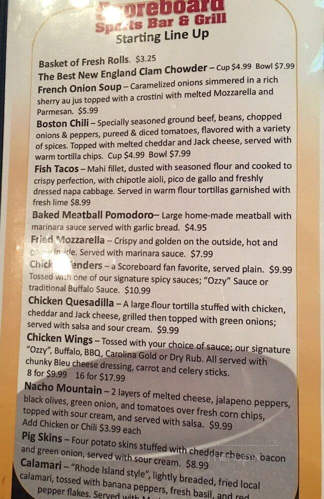 Scoreboard Sports Bar and Grill - Woburn, MA menu_pic
