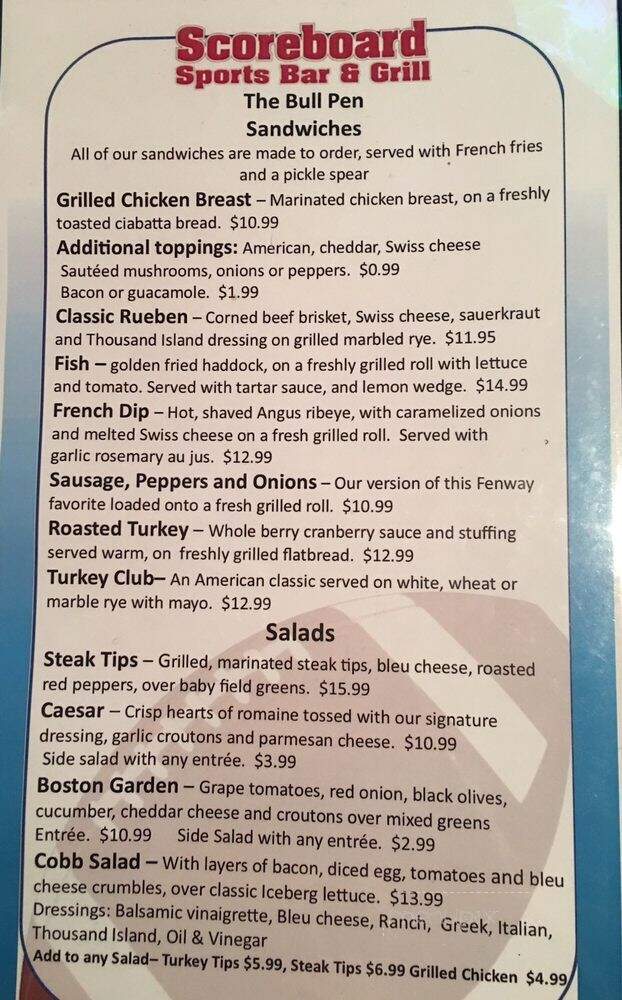 Scoreboard Sports Bar and Grill - Woburn, MA menu_pic