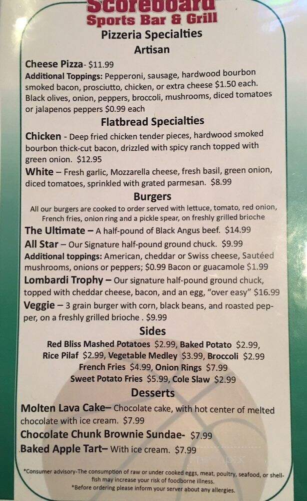 Scoreboard Sports Bar and Grill - Woburn, MA menu_pic