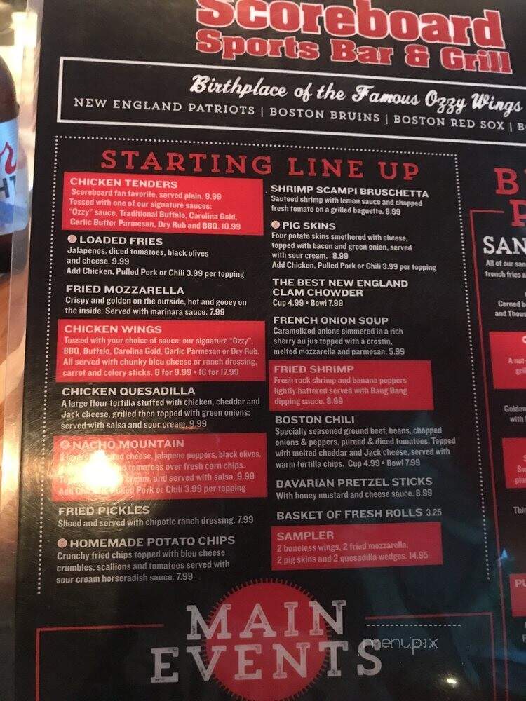 Scoreboard Sports Bar and Grill - Woburn, MA menu_pic