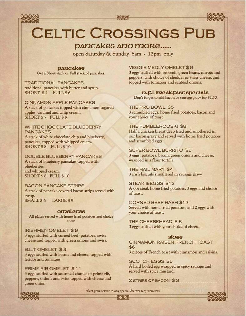 Celtic Crossings Pub - Prescott, AZ menu_pic