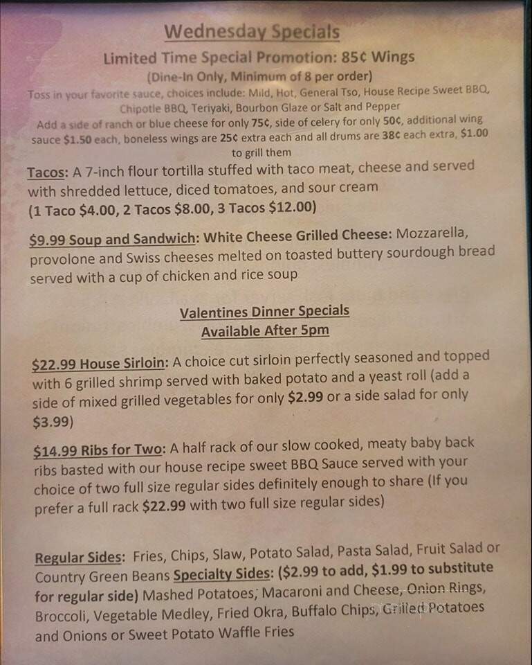 Tailgators Sports Grill - Locust, NC menu_pic