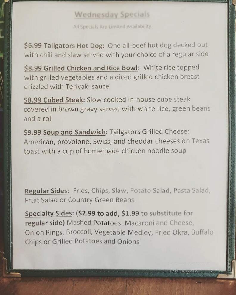 Tailgators Sports Grill - Locust, NC menu_pic