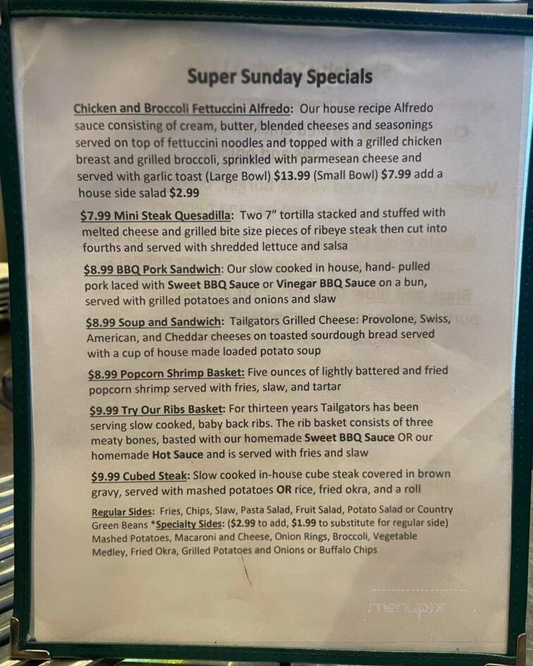 Tailgators Sports Grill - Locust, NC menu_pic