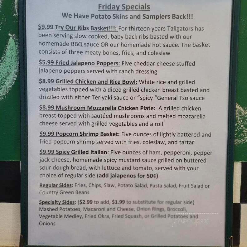 Tailgators Sports Grill - Locust, NC menu_pic