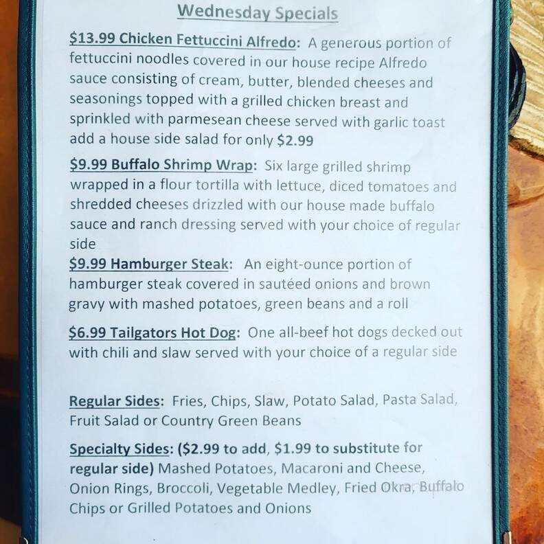 Tailgators Sports Grill - Locust, NC menu_pic