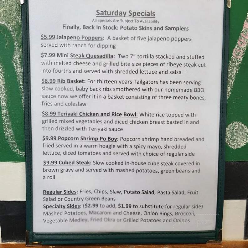 Tailgators Sports Grill - Locust, NC menu_pic