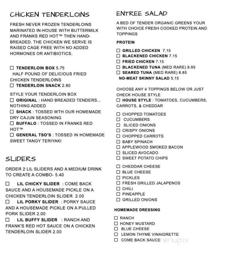 Come Back Shack - Boone, NC menu_pic