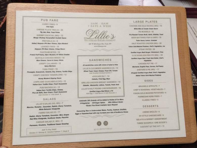 Lillie's Times Square - New York, NY menu_pic