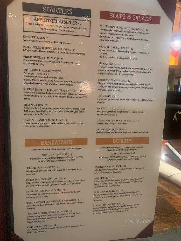 Opry Backstage Grill - Nashville, TN menu_pic