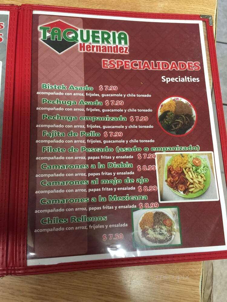Taqueria Hernandez - McKinney, TX menu_pic