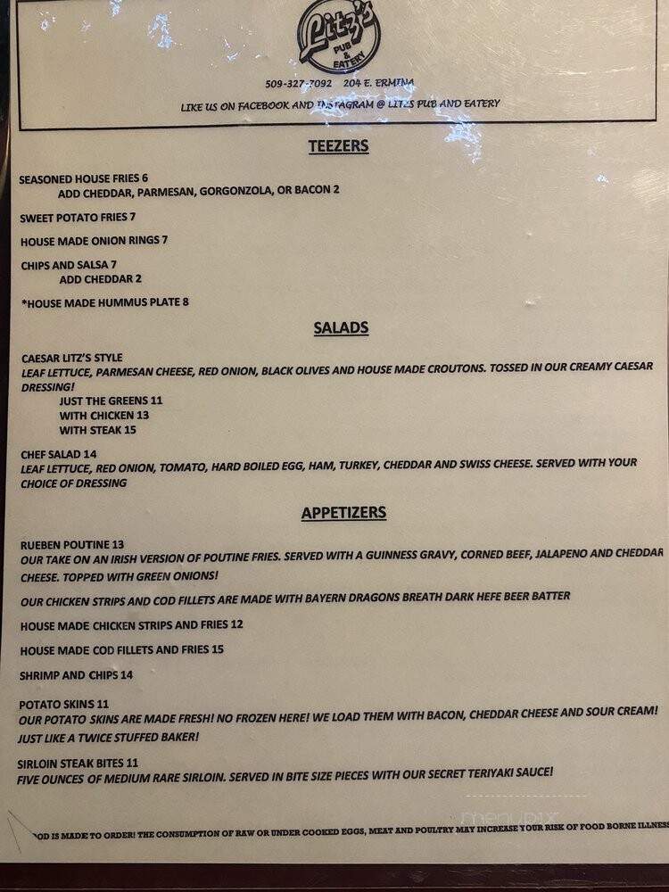 Litz's Bar and Grill - Spokane, WA menu_pic