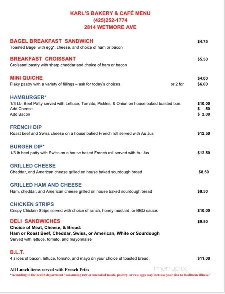 Karl's Bakery Coffee Shoppe - Everett, WA menu_pic