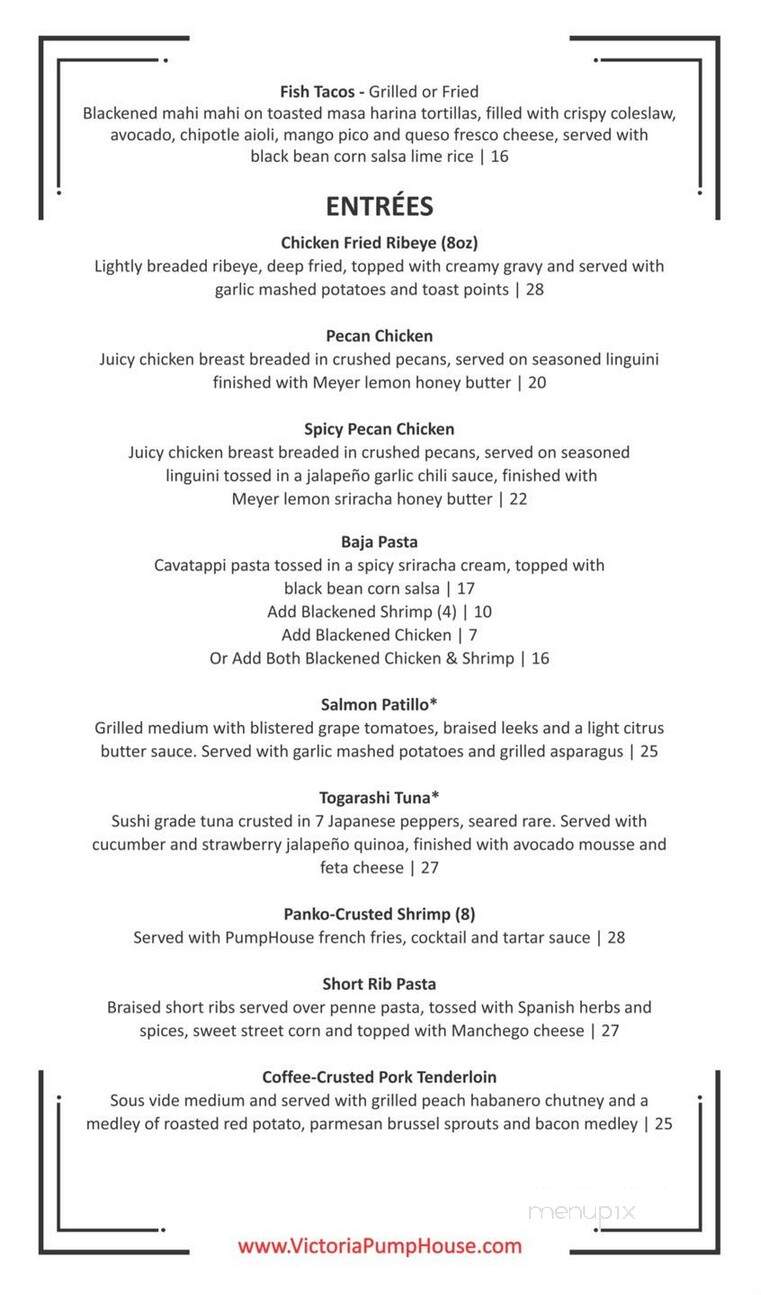 Victoria Pumphouse Restaurant - Victoria, TX menu_pic