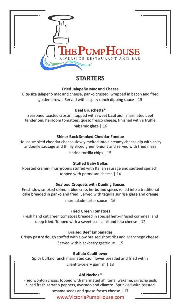 Victoria Pumphouse Restaurant - Victoria, TX menu_pic