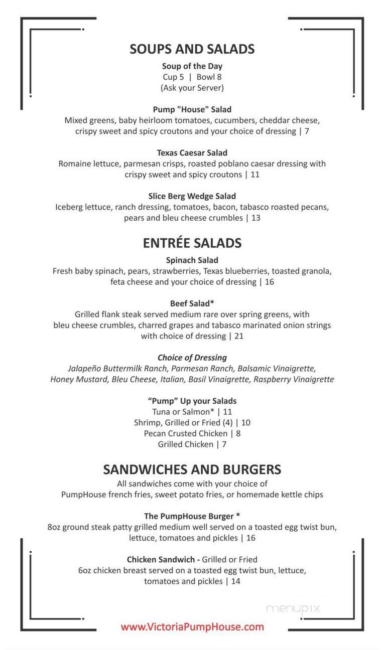 Victoria Pumphouse Restaurant - Victoria, TX menu_pic