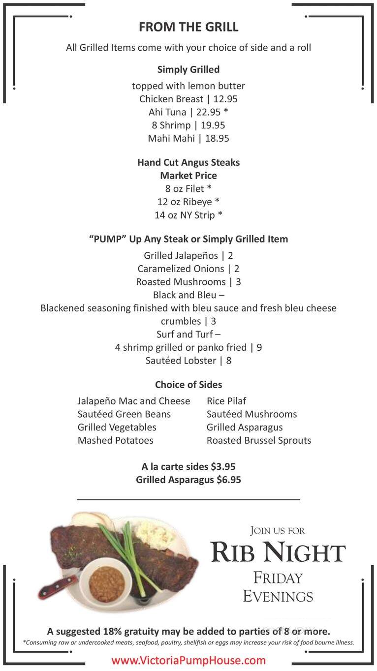 Victoria Pumphouse Restaurant - Victoria, TX menu_pic