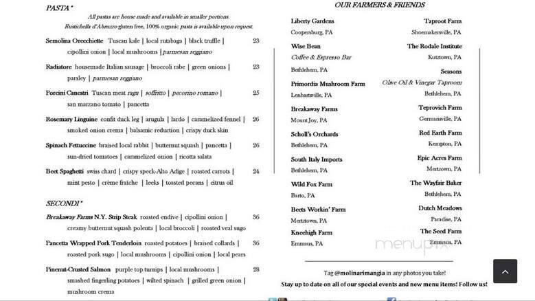 Molinari's - Bethlehem, PA menu_pic