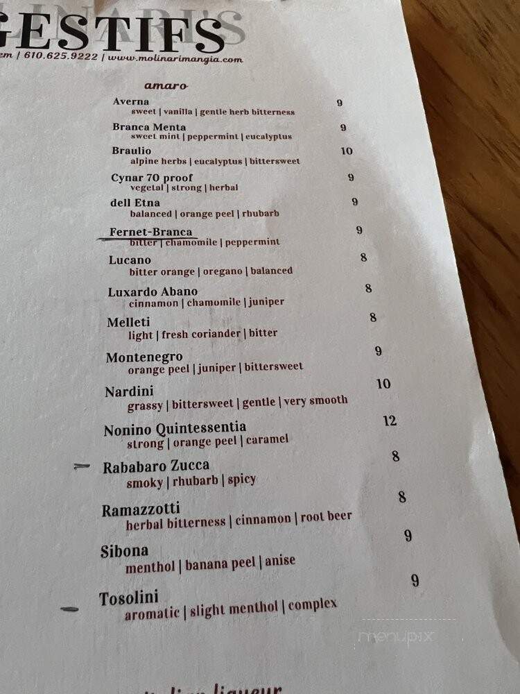 Molinari's - Bethlehem, PA menu_pic
