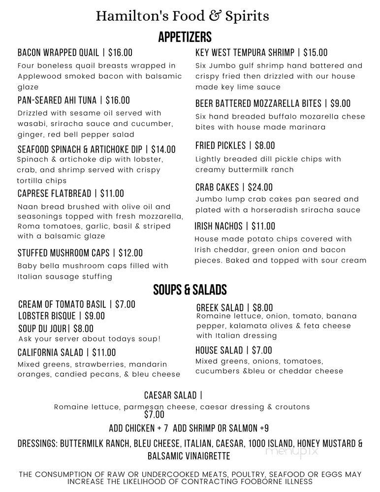 Hamilton's Food Spirits - Dalton, GA menu_pic