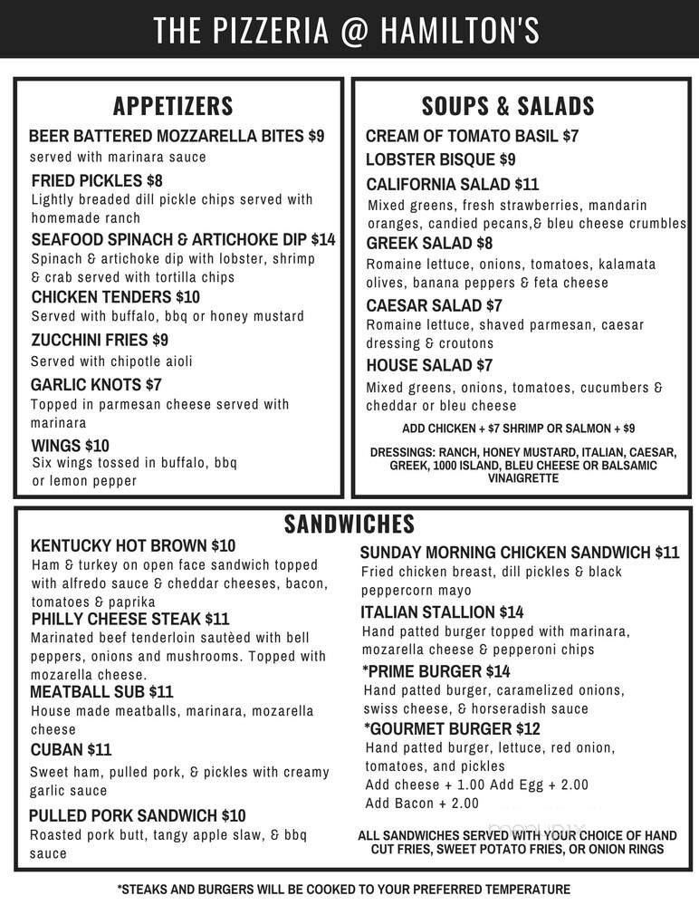 Hamilton's Food Spirits - Dalton, GA menu_pic