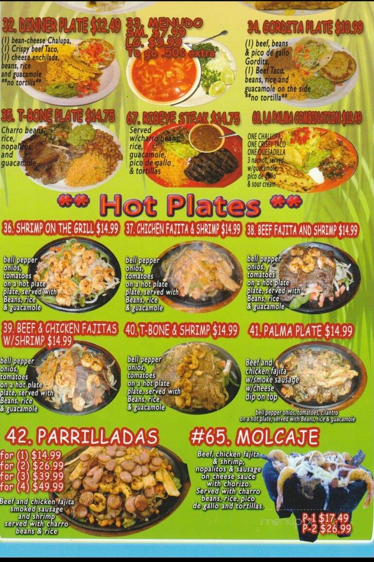 La Palma mexican Restaurant #2 - Corpus Christi, TX menu_pic