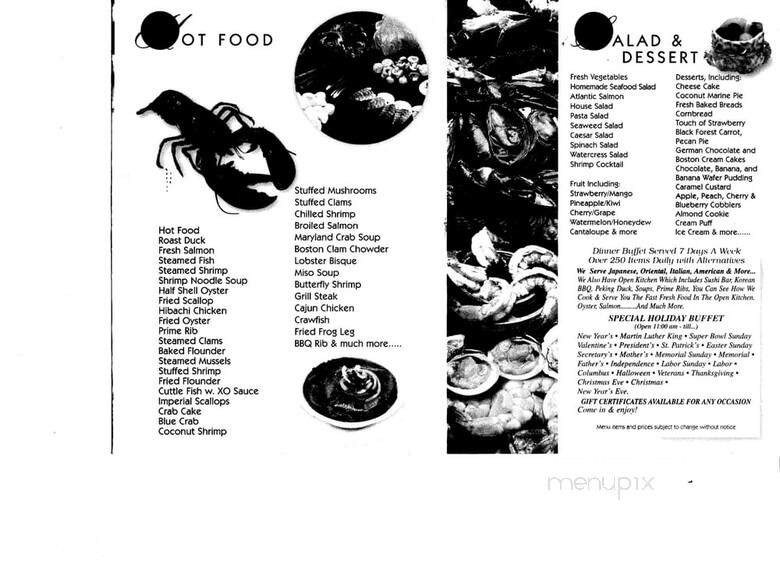 Tokyo Seafood Buffet - Windsor Mill, MD menu_pic