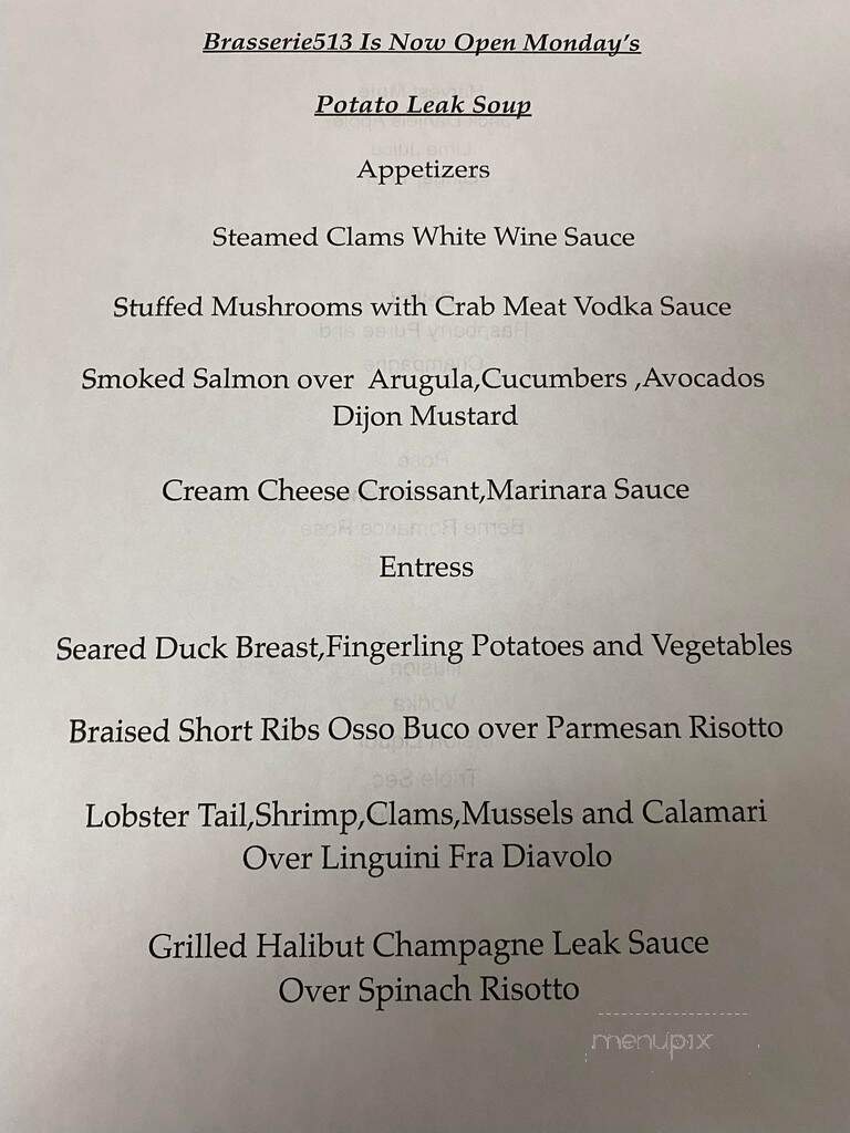 Brasserie 513 - Califon, NJ menu_pic
