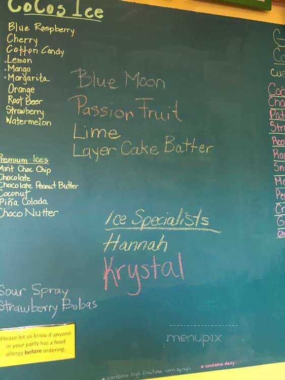 CoCo's Tropical Ice - Auburn, MA menu_pic