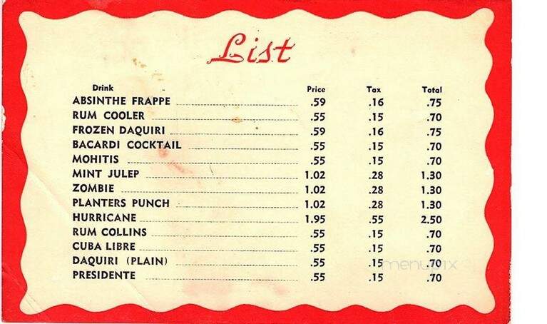 Old Absinthe House - New Orleans, LA menu_pic