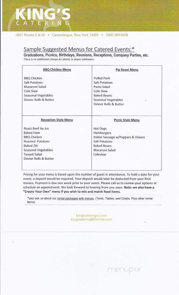 King's Catering - Canandaigua, NY menu_pic