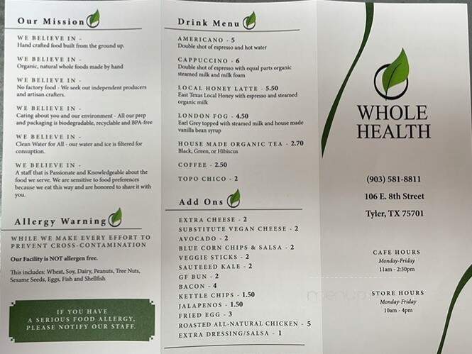 Whole Health - Tyler, TX menu_pic