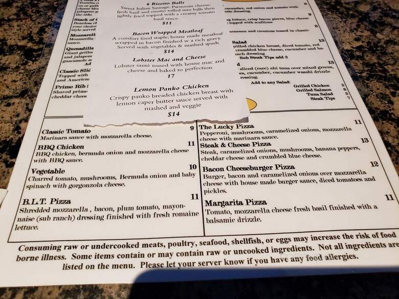 Lucky's Bar & Grille - East Providence, RI menu_pic
