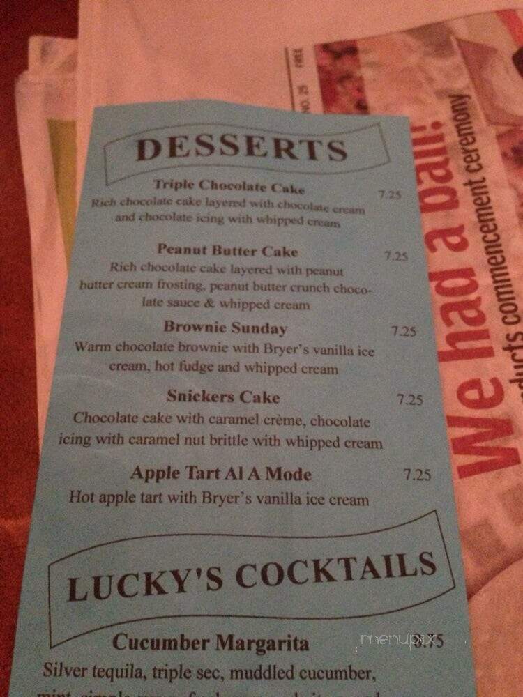 Lucky's Bar & Grille - East Providence, RI menu_pic