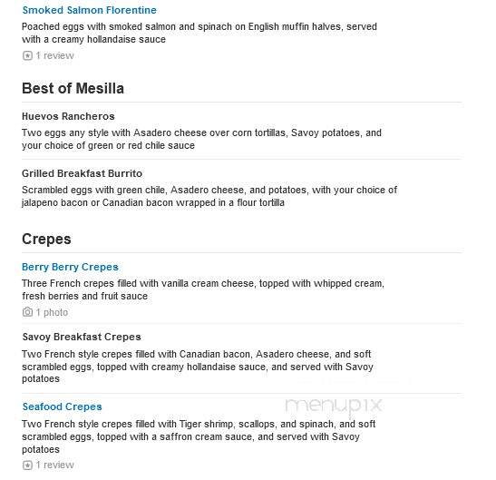 Savoy de Mesilla - Las Cruces, NM menu_pic