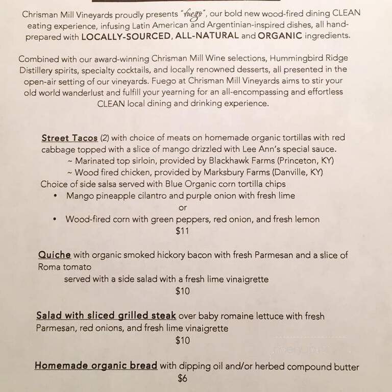 Chrisman Mill Vineyards - Nicholasville, KY menu_pic