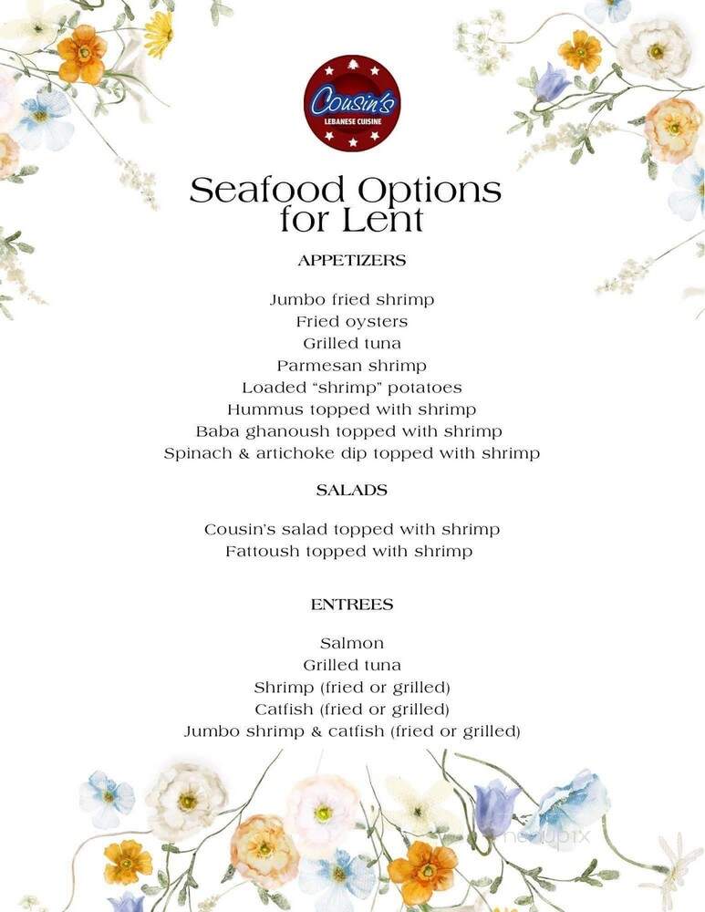 Cousin's Lebanese Cuisine - Lake Charles, LA menu_pic
