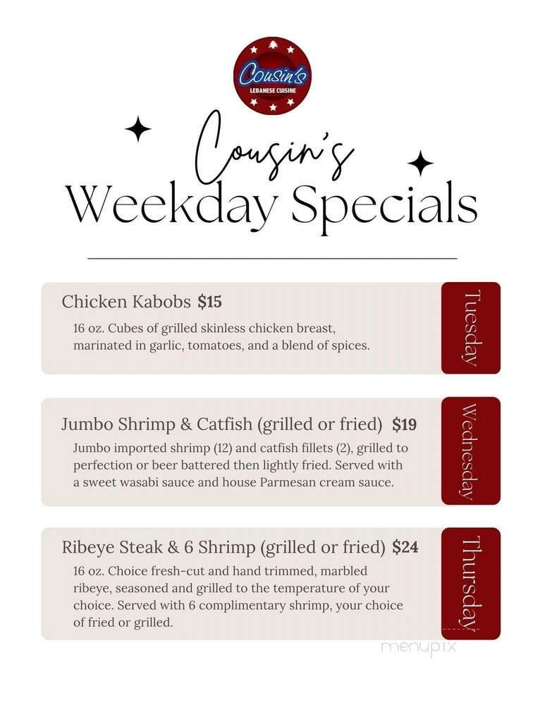Cousin's Lebanese Cuisine - Lake Charles, LA menu_pic
