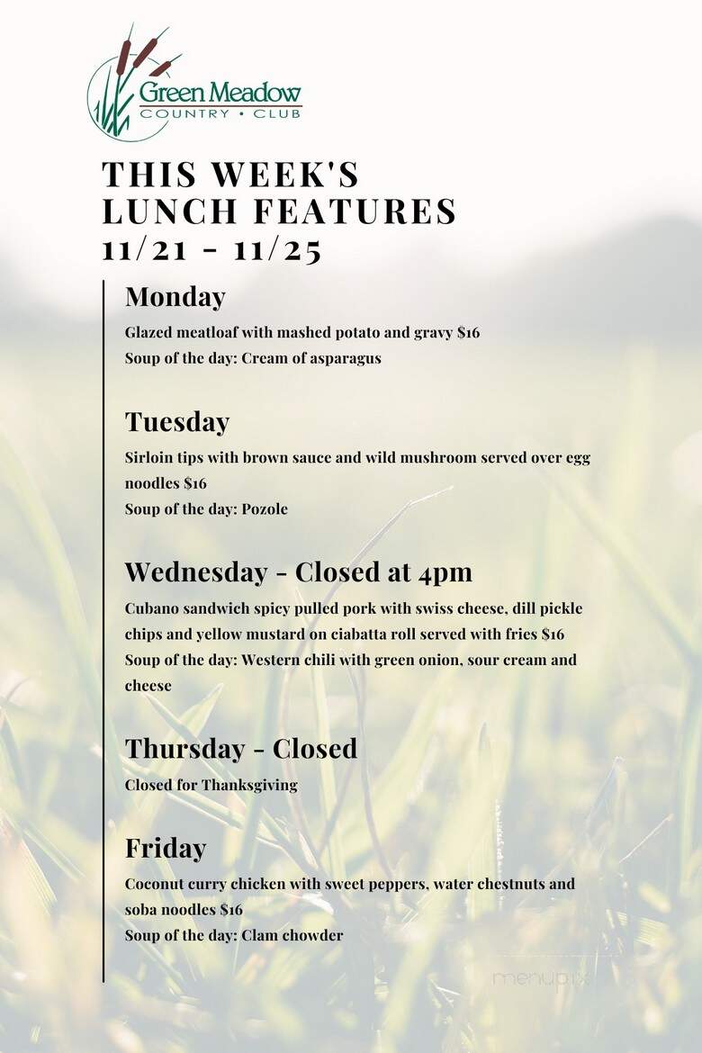 Green Meadow Country Club - Helena, Mt menu_pic
