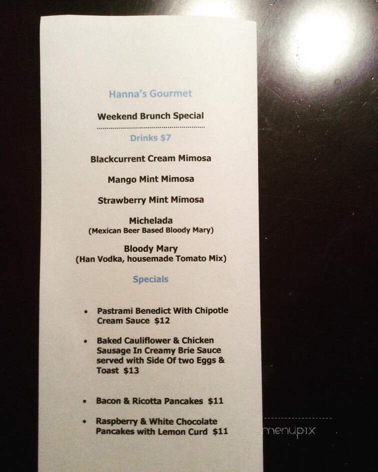 Hanna's Gourmet - San Diego, CA menu_pic