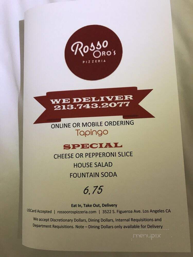 Rosso Oro's Pizzeria - Los Angeles, CA menu_pic